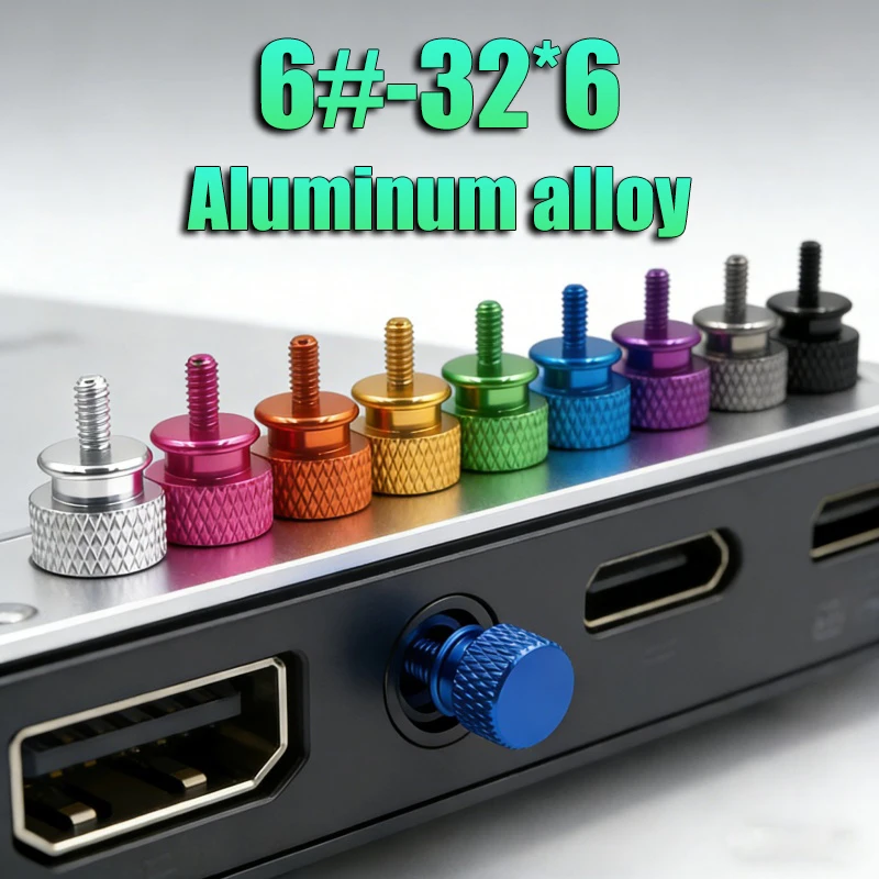 10Pcs Anodized Aluminum Knurled Thumb Bolts 6#-32*6 for Computer PC Case DIY Side Panel Hard Disk Hand Screws