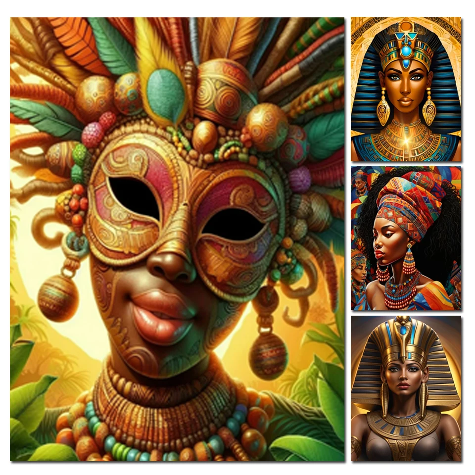 African Woman With Mask Art Diy Diamond Painting Egypt Woman Pharaoh Cross Stitch Kits Diamond Mosaic Embroidery Sale New 2024