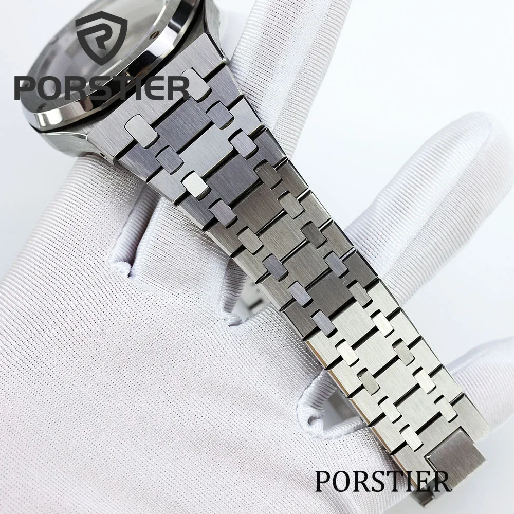 41mm NH35 Watch Case Octagonal skeleton Sapphire Glass Waterproof for Oak NH35 NH36 movement 31.8mm Dial Stainless steel Strap