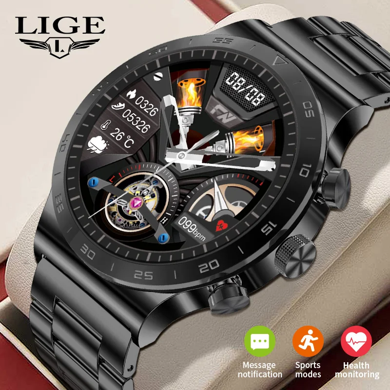 

LIGE AMOLED HD Screen Full Touch Watch Men Smart Watch Waterproof Smartwatch Bluetooth Call Multiple Sports Modes Clock+Box