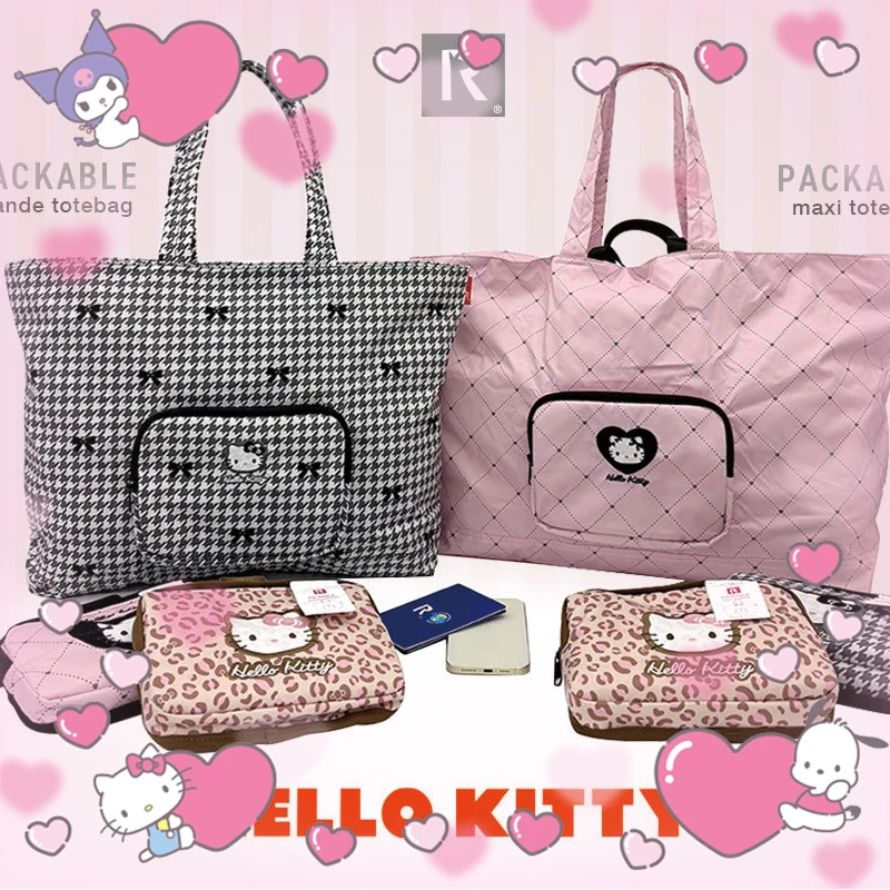 

Hello Kittys Travel Bag Sanrios Anime Large Capacity Luggage Bag Kawaii Cartoon Waterproof Fold Storage Diagonal Span Portable