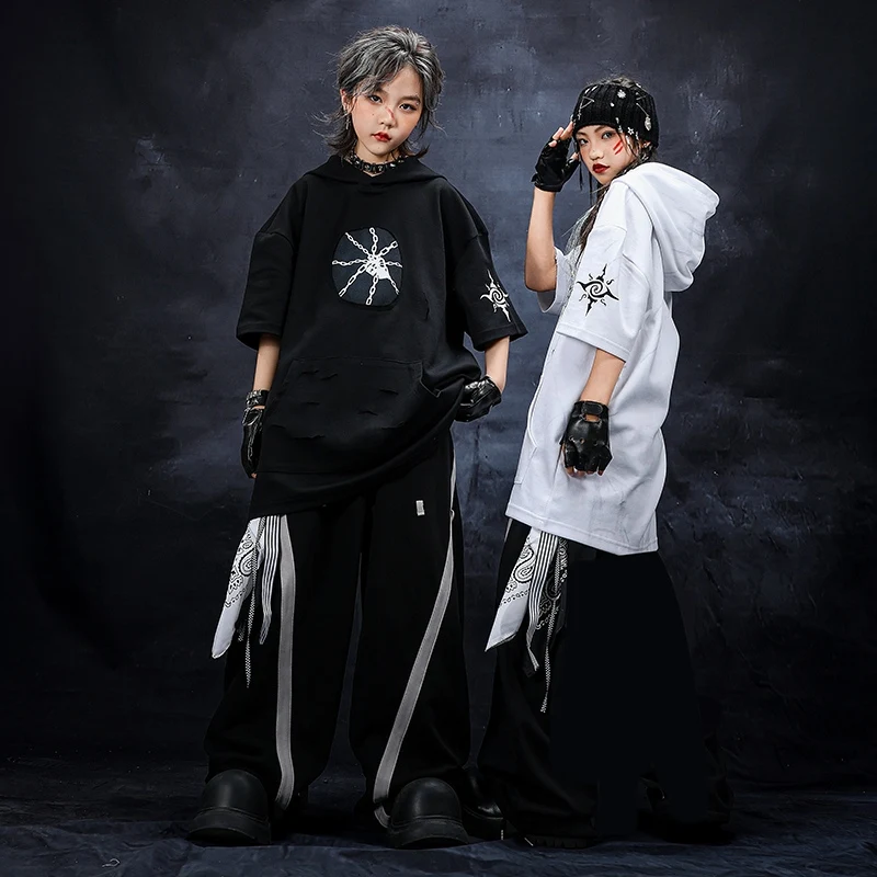 

Детская танцевальная одежда в стиле хип-хоп, черно-белая одежда для выступлений на сцене, брюки-таши, костюм для джазовых танцев для мальчиков, уличная одежда 2602