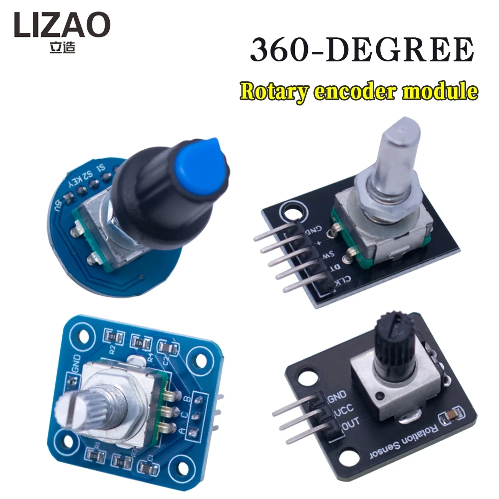LIZAO 360 Rotary Encoder Module, KY-040 RV09 Analog Knob with EC11 Cap for Arduino DIY & Volume Control Projects