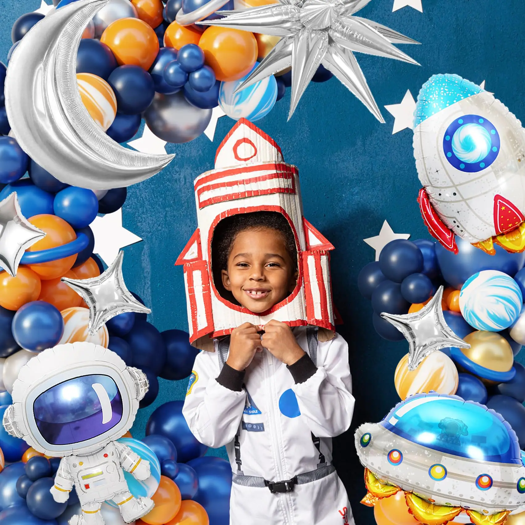 138Pcs Space Party Decorations Balloon Garland Kit  Foil Rocket Astronaut Latex Balloons for Boys Kids Birthday Party decoration