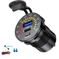 QC 3.0 36W Dual USB Car Charger 12V 24V Waterproof USB PD Outlet Fast Charge With LED Voltmeter ON OFF Switch For Car Motorcycle