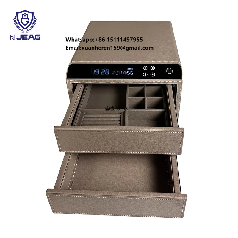 Luxury Leather Electronic Biometric Drawer Safes Digital Fingerprint Jewelry Box High Security Wardrobe Hidden Safe