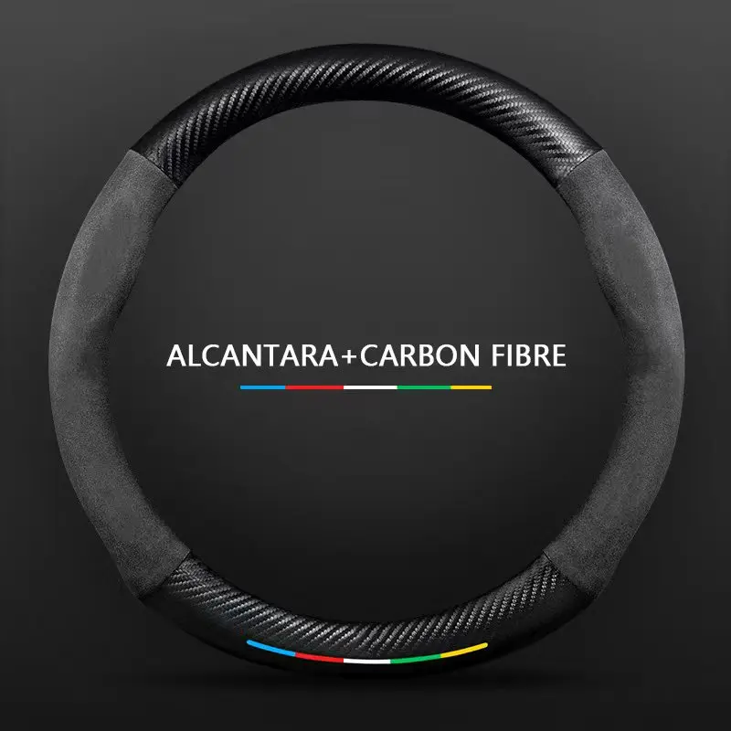 

Carbon Fiber Suede Car Steering Wheel Cover For Mitsubishi Pajero Sport Outlander ASX Lancer Eclipse Ralliart Auto Accessories