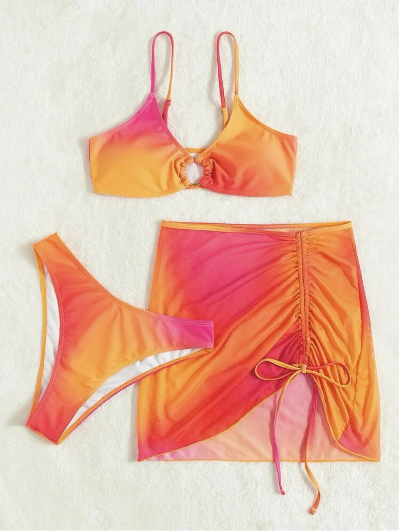 Bikinis sexis 2025, traje de baño para mujer, conjunto de Bikini de 3 piezas, faldas para cubrir con tinte anudado, traje de baño brasileño, ropa de playa, trajes de baño, Bikini