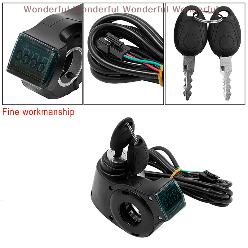 Electric Scooter Handlebar Ignition Key 12V-99V Motorcycle Accessory E-Bike Power Switch Lock with Display And Thumb Throttle - view 4
