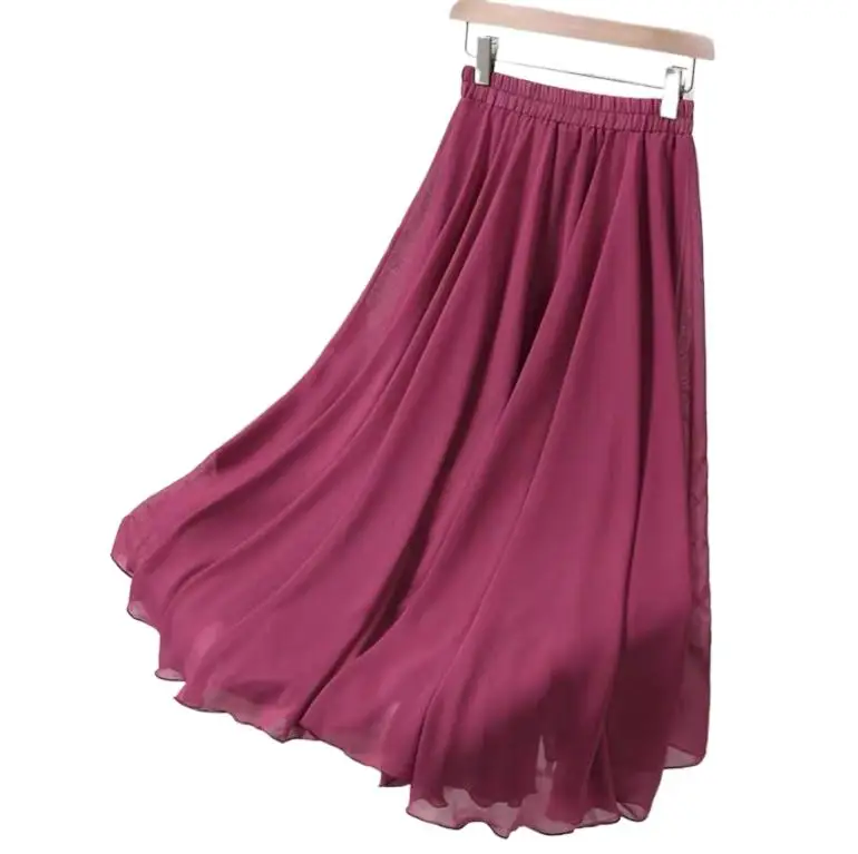 2024 Spring Autumn Fashion Women High Waist Pleated chiffon Skirt plus size skirt Black Pink blue long maxi skirt female clothes