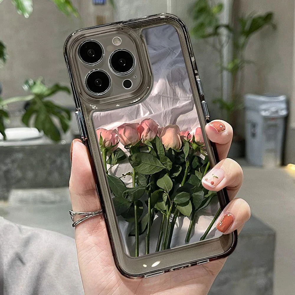 Clear TPU Flowers Rose Phone Case For iPhone 13 Pro Funda iPhone 16 15 11 14 12 Pro Max 7 8 SE Plus X XR XS Max 13pro Soft Cover
