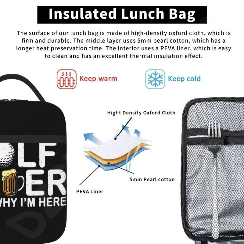 Golf Ball Insulated Lunch Bag for Women Kids Leakproof Thermal Cooler Lunch Box for Work School Travel Beach Picnic Camping