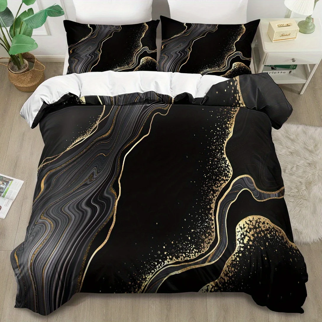 King Queen Marble Print Duvet Cover Set - Machine Washable Bedding Quilt Decoration for Bedroom Guest Room Birthday Gift