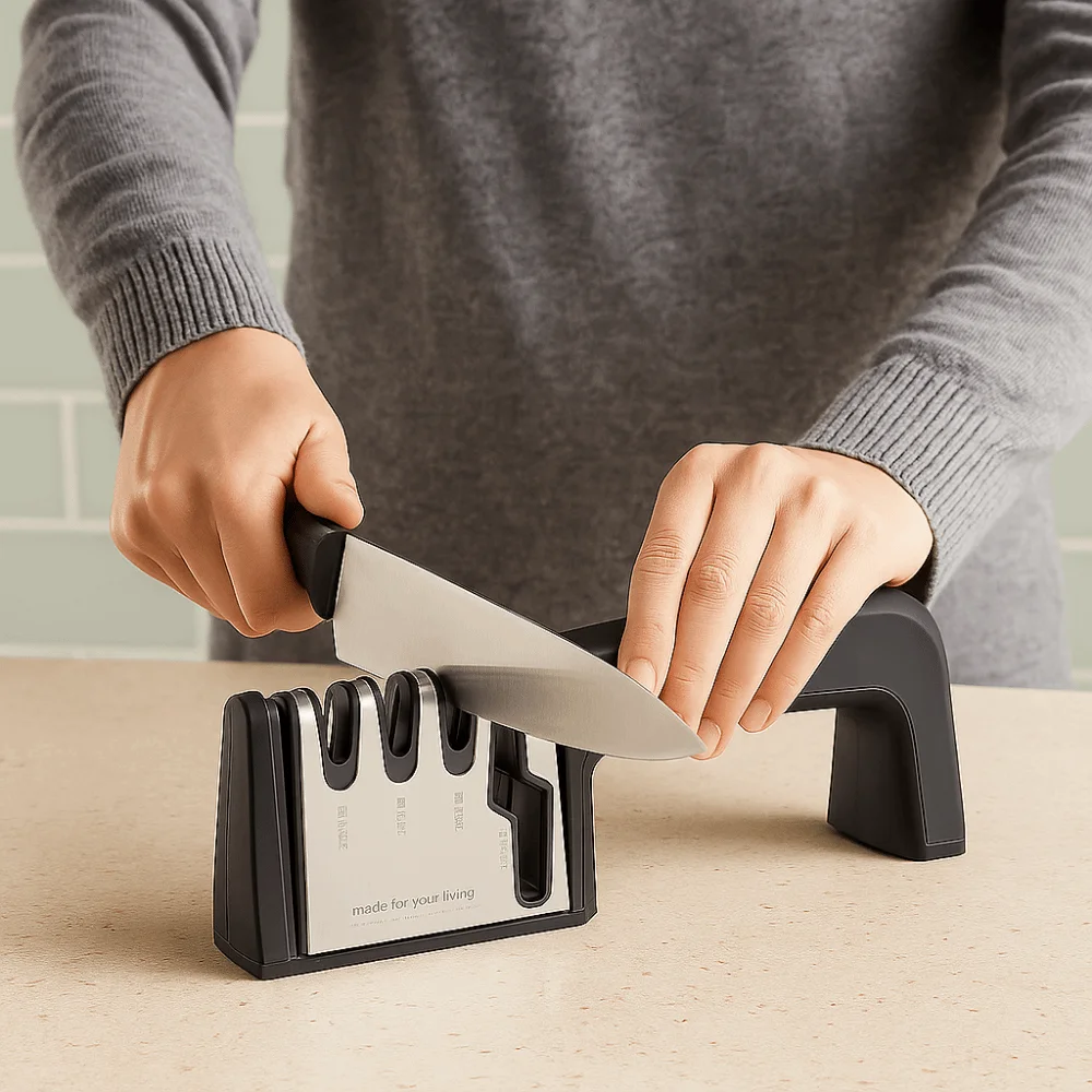 

Stainless Steel 4 In 1 Cutter Sharpener Quick Sharpening 4 Stages Sharpening Stone Fine Grinding Manual Cutter Whetstone Kitchen