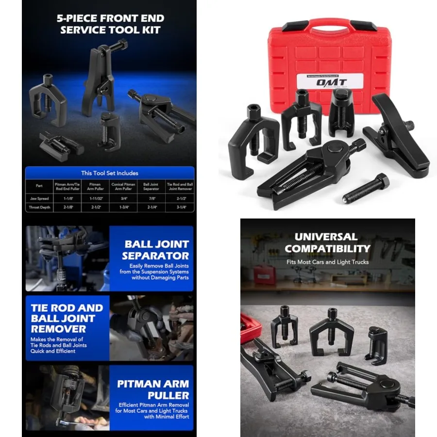 

5-in-1 Ball Joint Separator, Pitman Arm Puller, Tie Rod End Tool Set for Front End Service, Splitter Removal Kit (RB06)