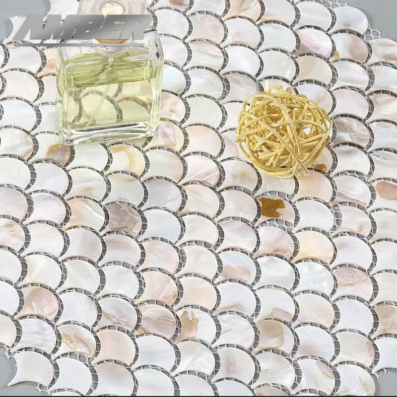 Shell Mosaic Tile Natural White Mother of Pearl Wall Backsplash Bathroom Tiles fish scale sheet