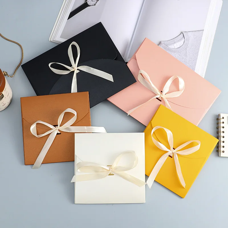 10pcs Big Size 24x19cm Square Paper Letter Envelopes with Ribbon Thick Yellow Red Black Beige Color Gift Card Packing