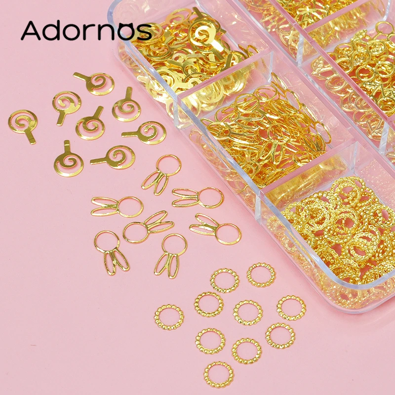 330 Pcs/Box Metal Rivet Nails Accessories Hollow Out Lollipop Rabbit Tiny Nail Art Charms Kawaii Nail Supplies For Professionals