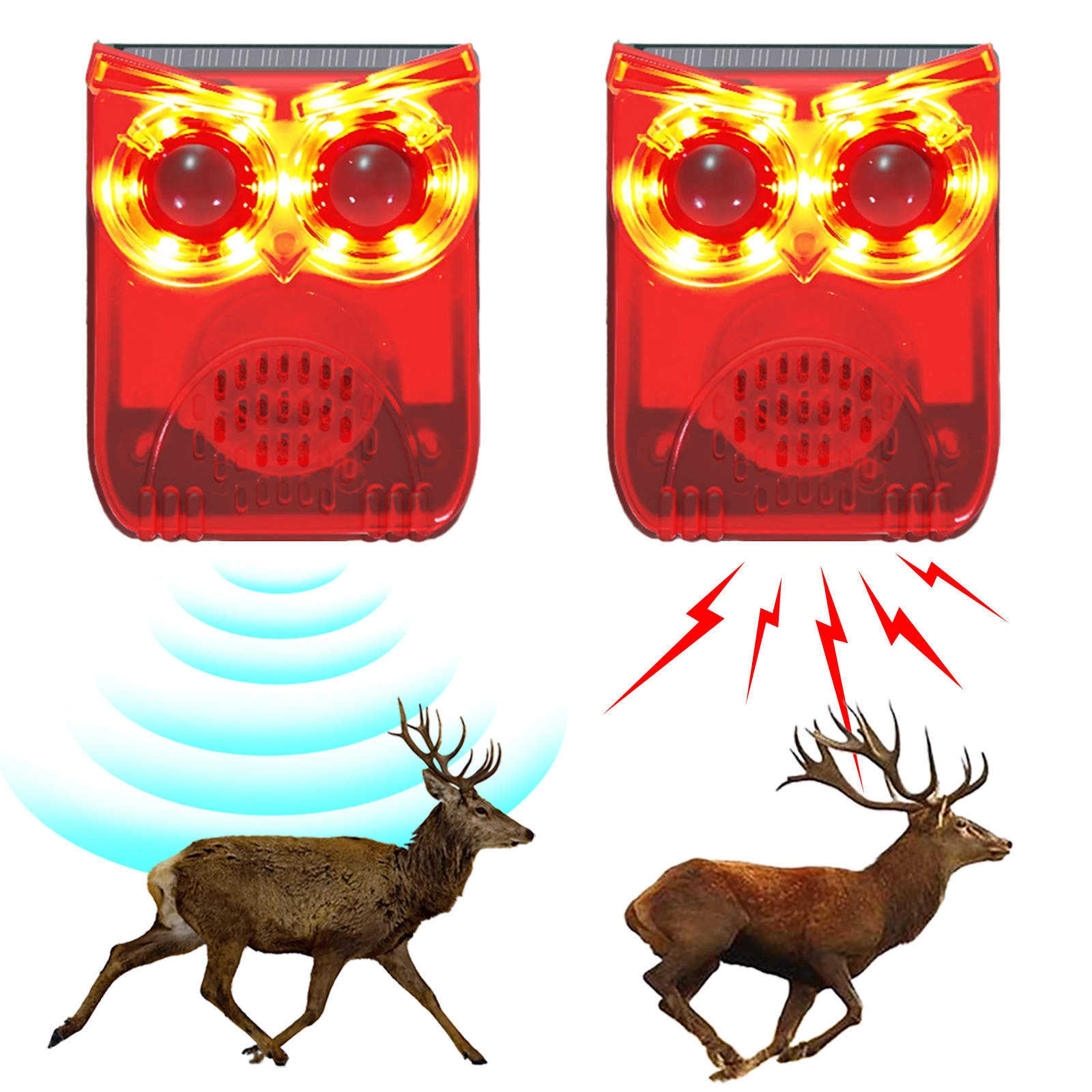 

Solar Outdoor Motion Sensor Alarm Dog Barking&Gunshot Sound Loud Noise Maker Deter Raccoons Deer Skunks Bears and Coyotes