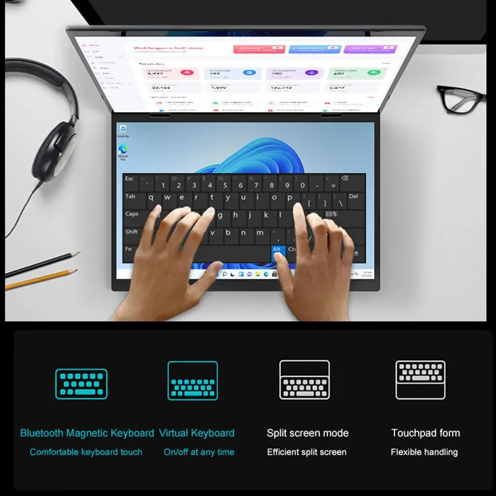 Nuevo Dual 14 pulgadas 2 en 1 tableta de Yoga portátiles para juegos Win 11/12 ordenador portátil con teclado 2 en 1 portátil Netbook