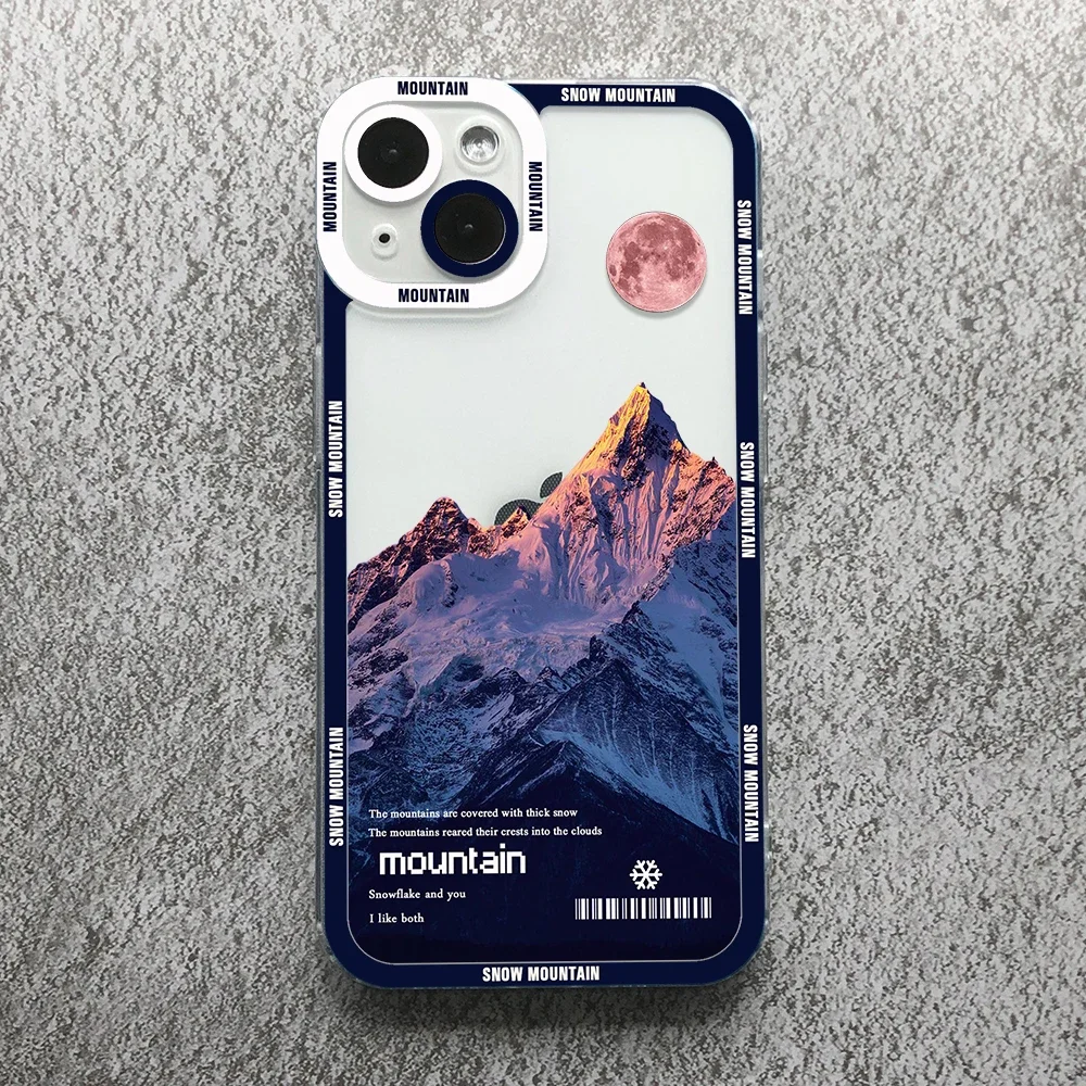 Estetica Snow Mountain Angel Eyes Cassa Del Telefono Per iPhone 16 15 14 13 12 11 Mini Pro Max XS X XR SE 7 8 Plus Copertura Trasparente