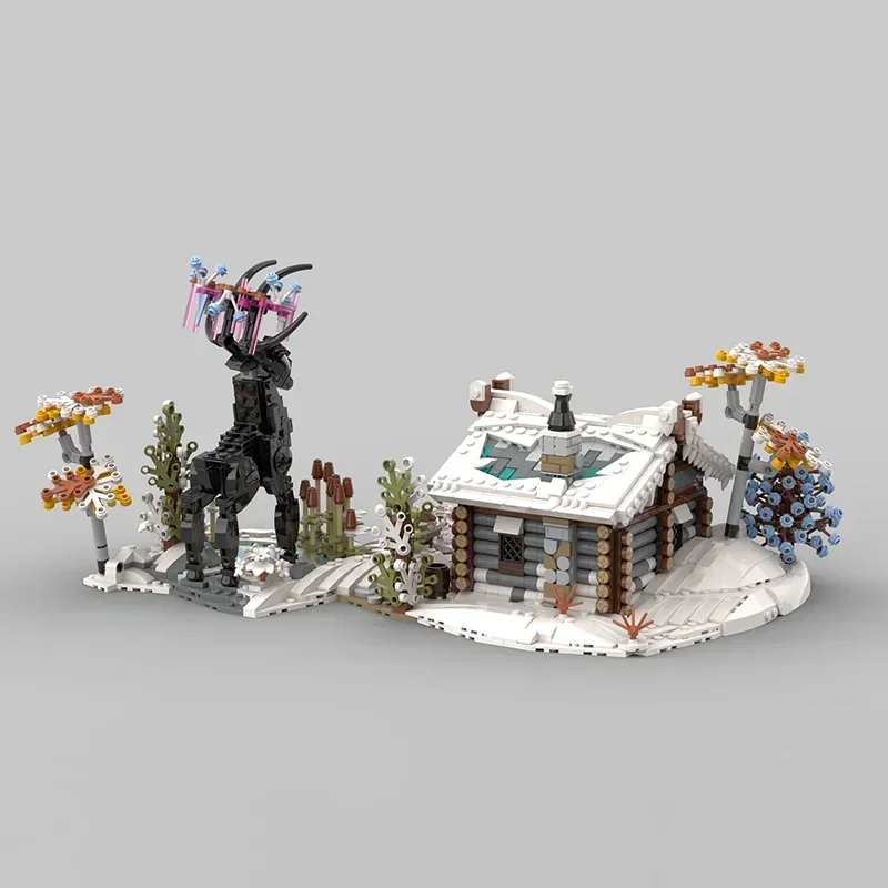 Bloc de construction Moc, modèle de cabine d'hiver, technologie brique, assemblage modulaire, vue sur la rue, jouet pour cadeau de noël