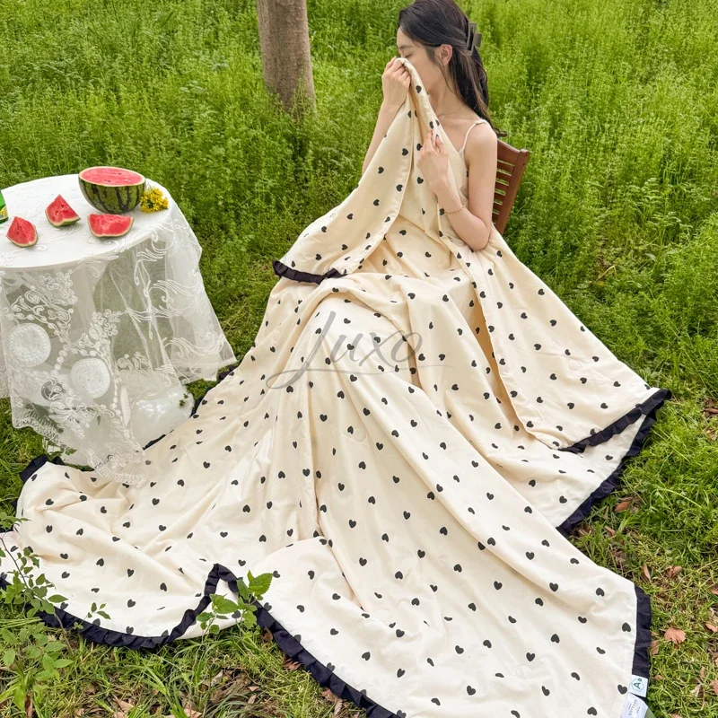 Korean Style Ruffles Summer Blanket Refreshing Elegant Breathable Summer Duvet Soy Fiber Fill Air Conditioning Comforter Cooling