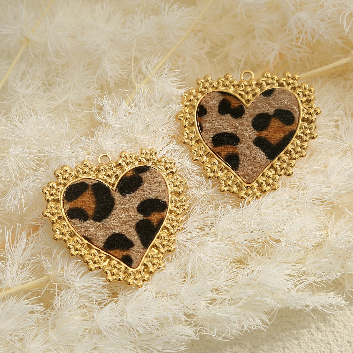 1 قطعة الفولاذ المقاوم للصدأ ليوبارد طباعة على شكل قلب البيضاوي السحر DIY بها بنفسك القلائد سوار أقراط مواد صنع المجوهرات الشتاء