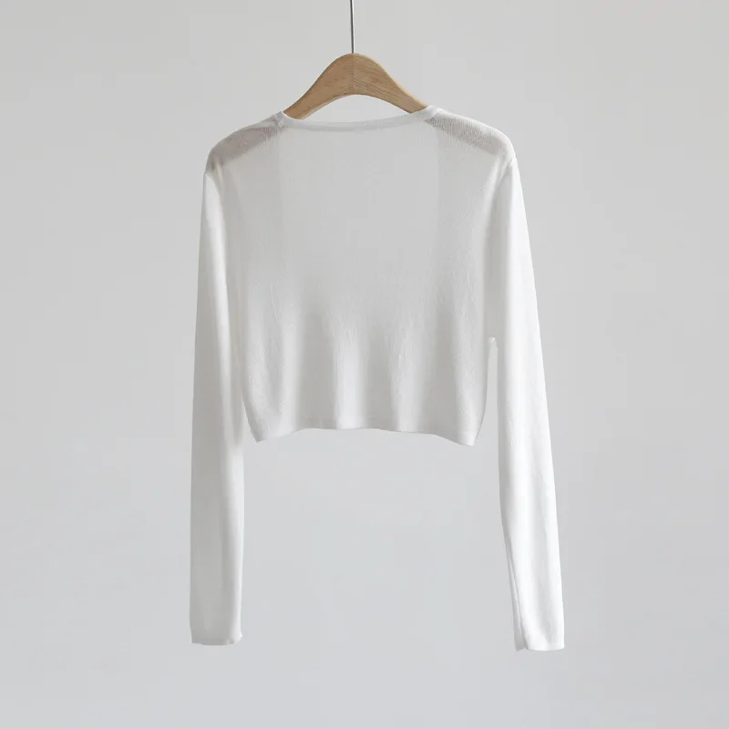 Large board ice silk cardigan, long sleeved buttonless shawl, ultra-thin knit sunscreen shirt, air-conditioned shirt, V-neck top