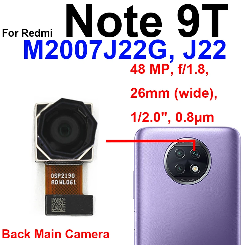 Front Rear Camera Model For Xiaomi Redmi Note 9T Rear Big Camera Front Facing Camera Repair Parts