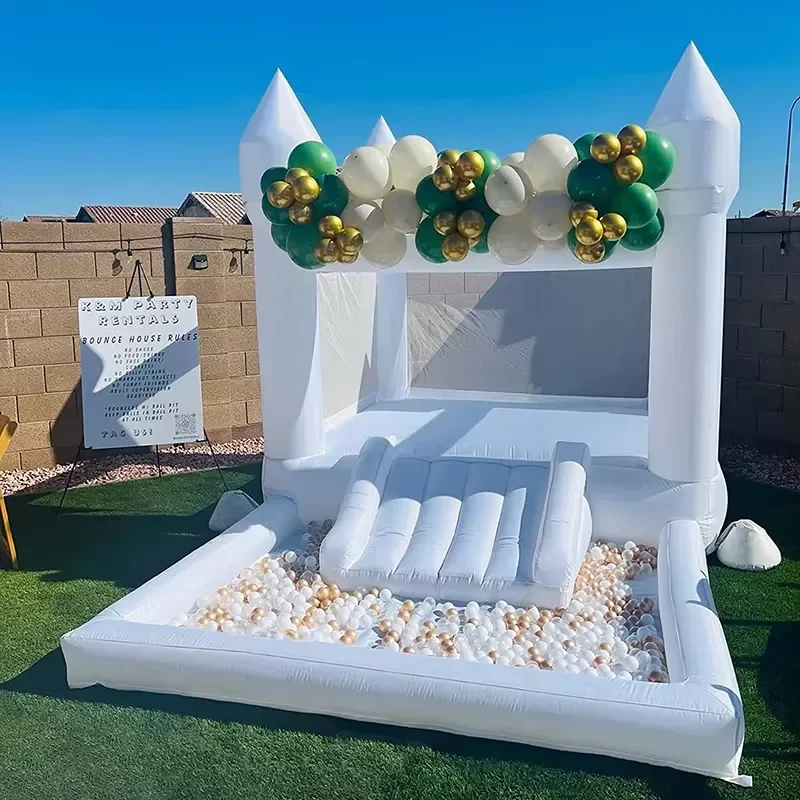 20264m White Grade Inflatable Bouncy Castle for Kids Toddlers Birthday Outdoor Garden Use with Water Slides and Ball Pit