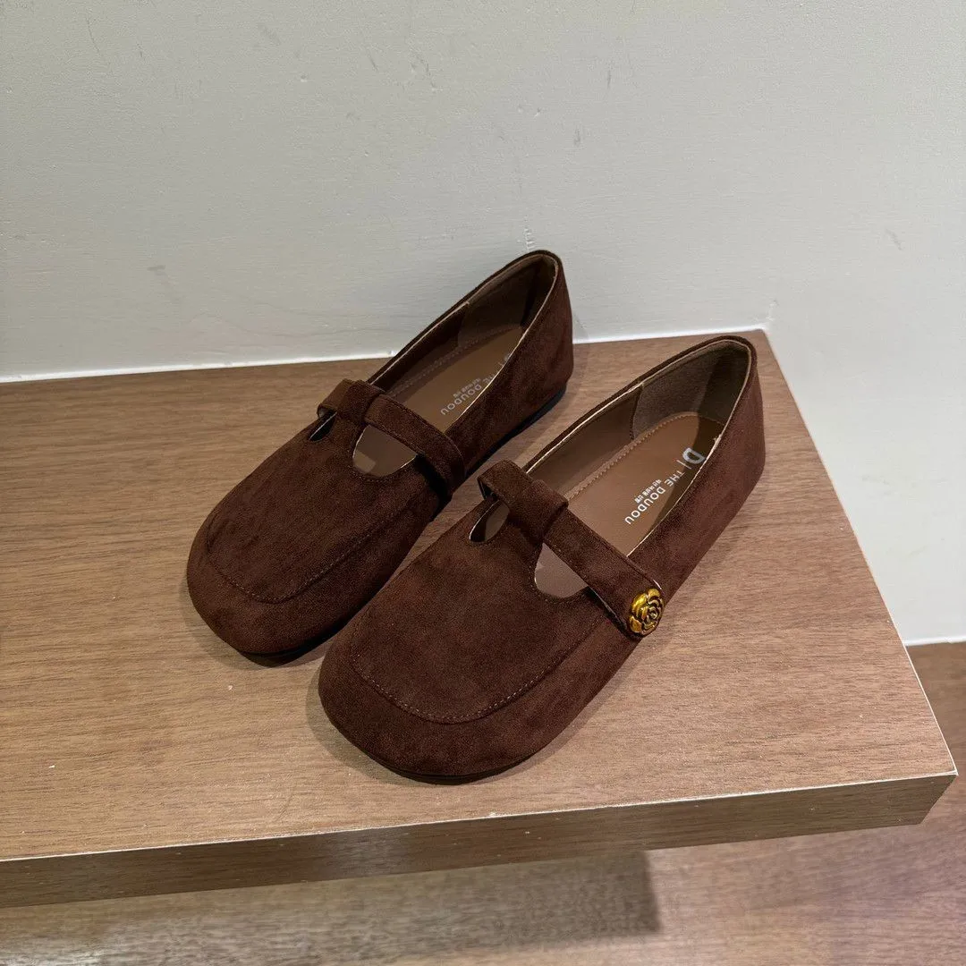 Women's Spring & Autumn Comfortable Flat Shoes, Low-Cut Suede Mary Jane Grandma Shoes