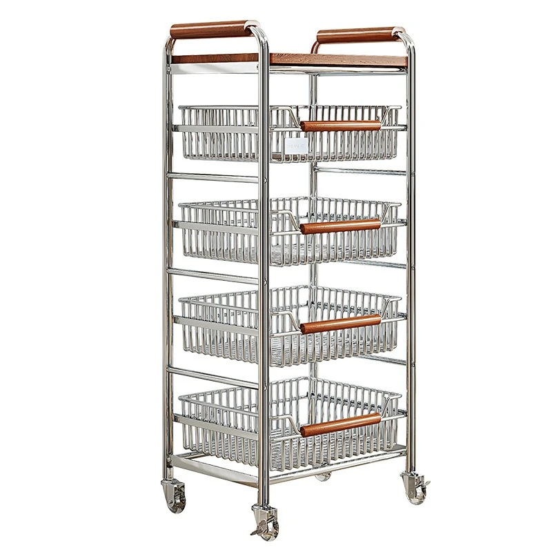 Medieval 304 stainless steel trolley, kitchen multi-functional food preparation floor snacks multi-layer movable storage rack