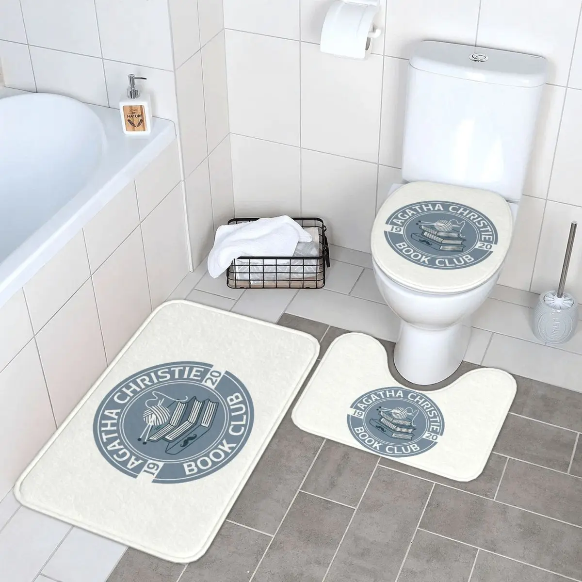 

Agatha Christie Book Club 3 Piece Bath Mat Bathroom Set Toilet Lid Cover Home Decor Non-Slip Carpet Floor Rug