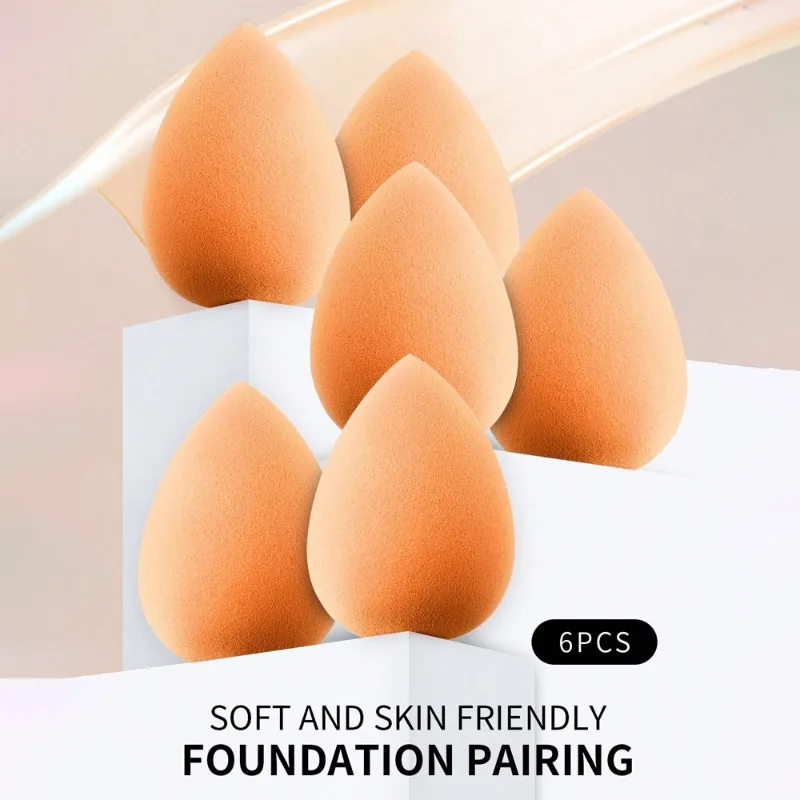 6個入りメイクアップスポンジセット、ビューティーエッグ、超ソフト、リキッドファンデーション、BBクリーム、パウダー、乾湿両用コスメパフ