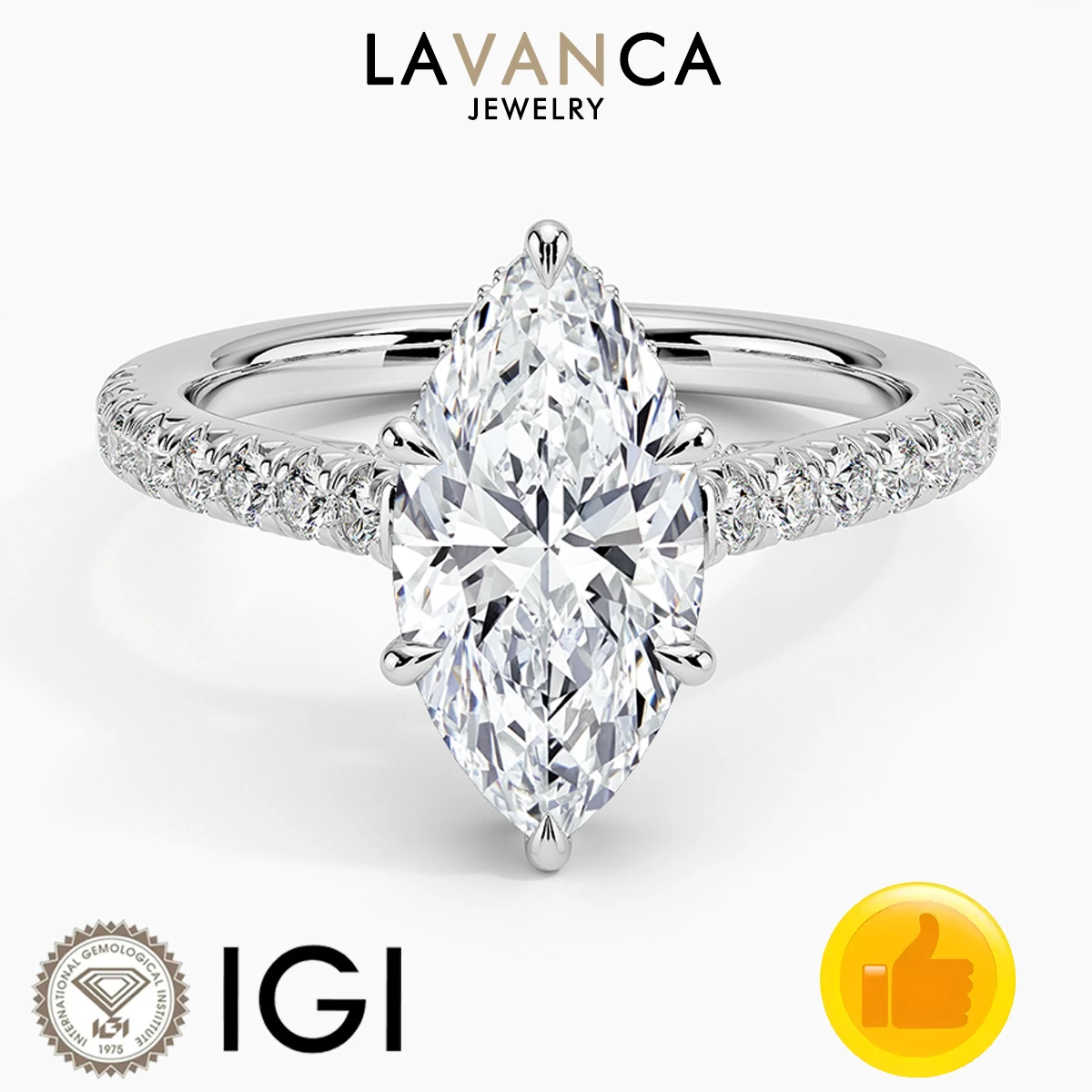 IGI Certified Marquise Cut lab Diamond Ring Half Eternity Style Hidden Halo Lab Diamond Ring 9K/14K/18K Gold Engagement Ring
