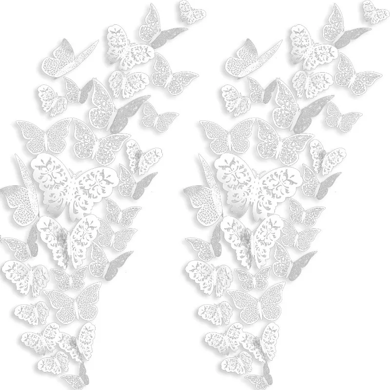 12Pcs 3D White Hollow Paper Butterfly Birthday Party Wall Decals Sticker Wall Decal  Art Decorative Sticker Room Bedroom Decor