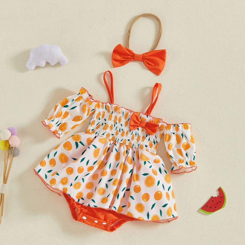 Abito pagliaccetto con maniche a volant floreali rosa per bambini con fascia per capelli con fiocco abbinato, set da 2 pezzi per gite estive e feste