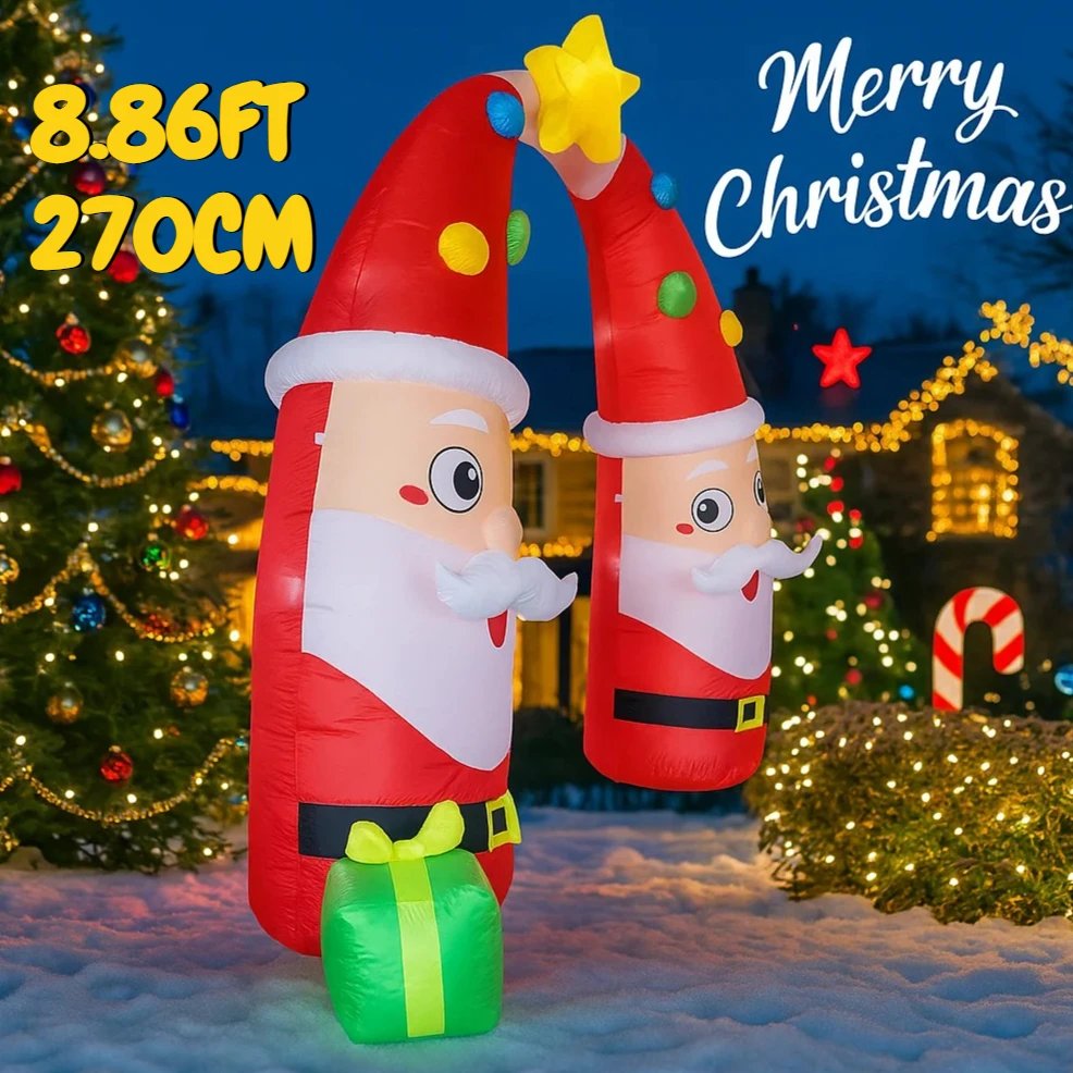 8.86FT Inflatable Toy Santa Arch Gift with LED Lights Holiday Gifts Xmas Decorations for Yard Supplies Home Decoration Ornaments