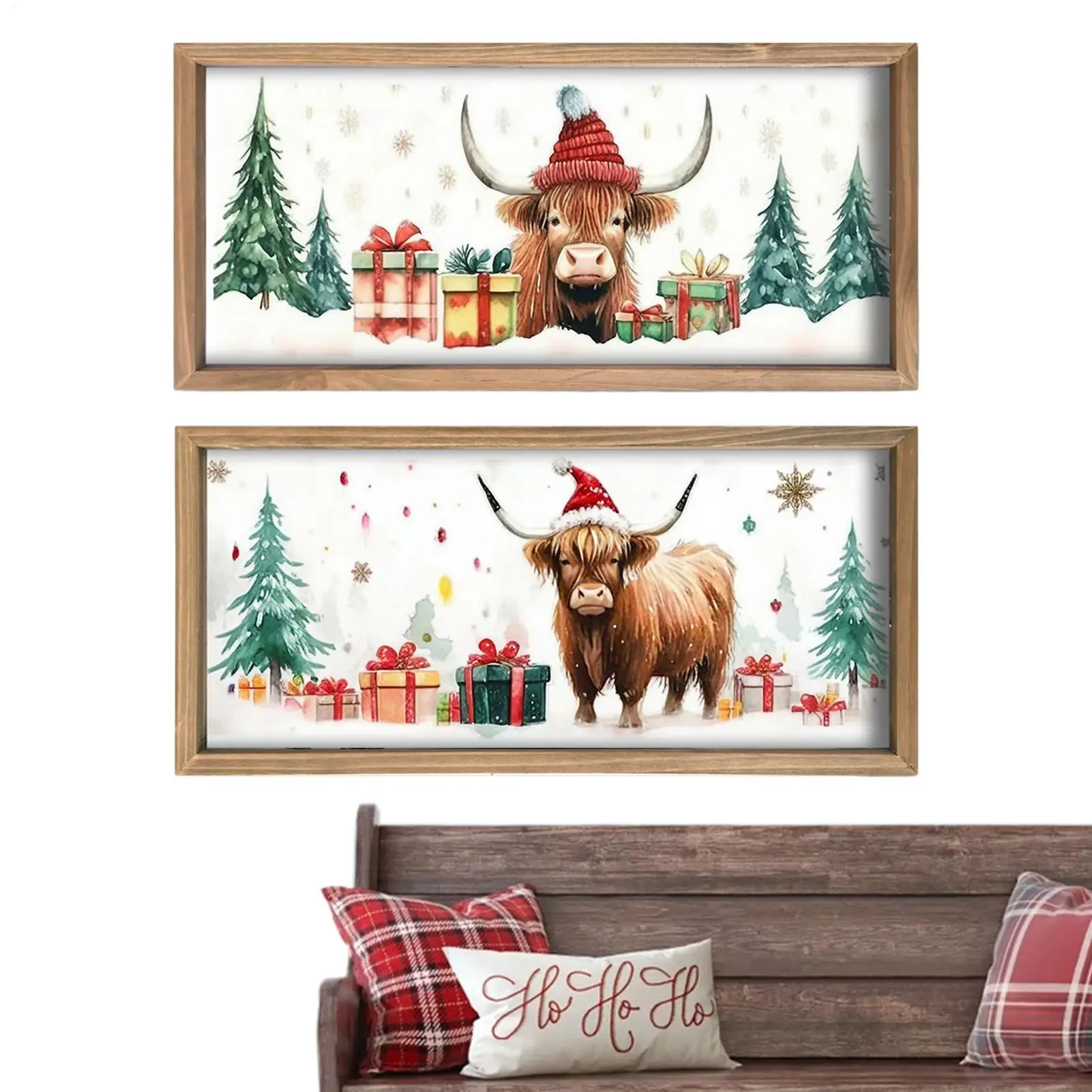 

Картина коровы Хайленд, 2 шт., деревенский деревянный принт, украшение, корова, художественный настенный декор для ванной комнаты, кухни, гостиной, детской, дома