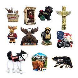 North America USA Alaska 3D Cartoon Bear & Milu deer Fridge Magnets Tourism Souvenir Refrigerator Magnetic Sticker Gifts