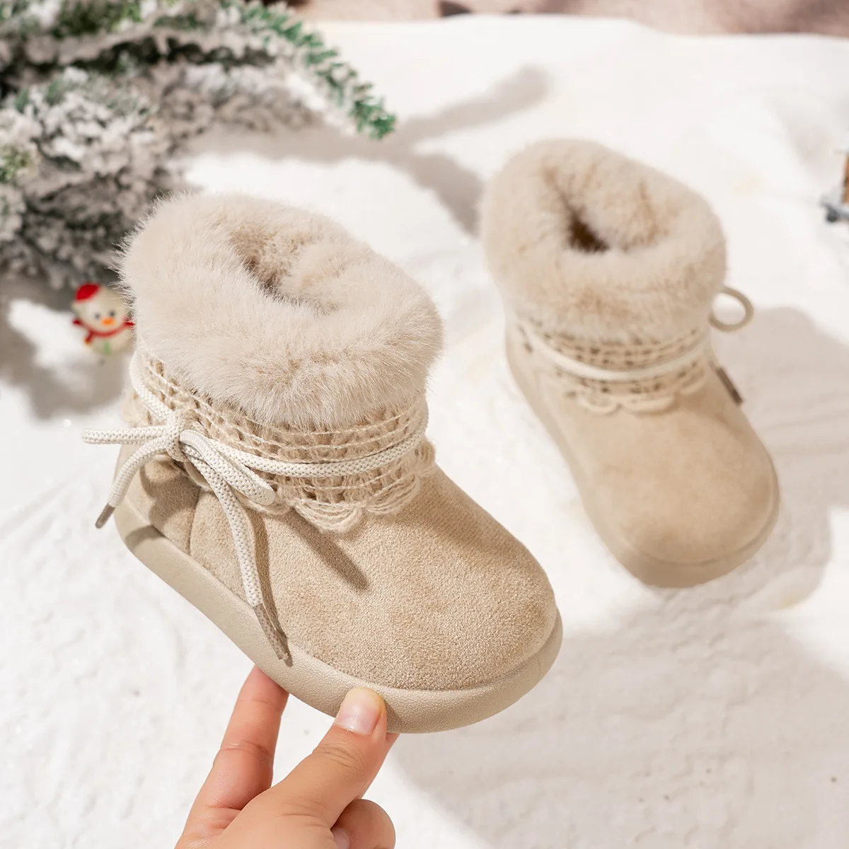 Kids Girl 2026 New Furry Short-Tube Plus Velvet Cotton Shoes Versatile Winter Casual Warm Snow Boots Cute And Comfortable Simple
