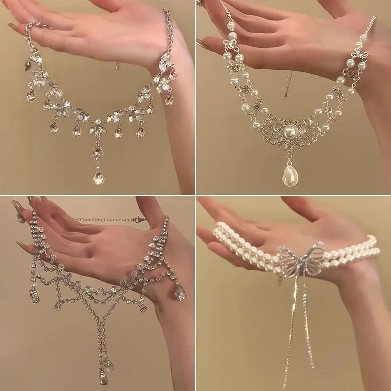Banquet Luxury Diamond Geometric Waterdrop Tassel Necklace, Light Luxury Collarbone Chain for Women