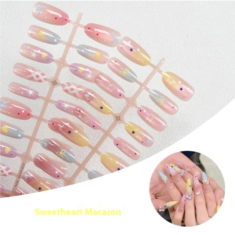 

30Pcs Cat's Eye Macaroon Gradient Star False Nails Wearing Armor Wearable Manicure DIY Nail Art Decoration Accessories