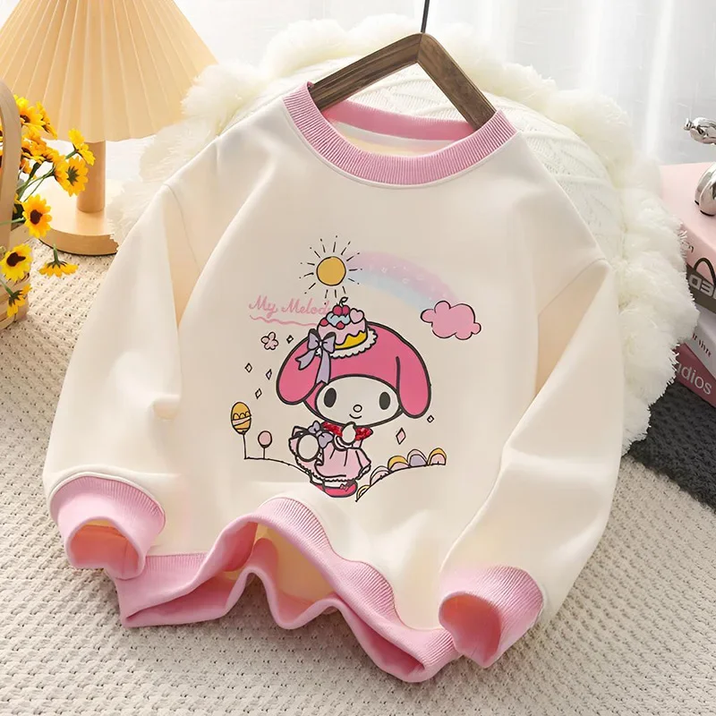 2024 Kawaii Kuromi  Anime Sanrio Children Hooded Clothing Cute Cartoon My Melody Cinnamoroll Baby Base Shirt Gifts for Kids