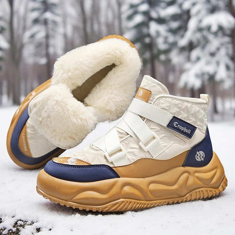 

New Warm and Fashionable Men's Boots with High Top and Thick Velvet Cotton Shoes Outdoor Anti slip and Waterproof Snow Boots