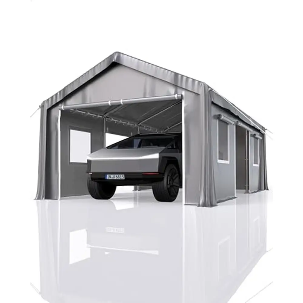 Heavy-Duty Carport 13x20 Ft With Detachable Sidewalls Front Rear Doors Sandbags All-Season Waterproof Fabric Stability Strength