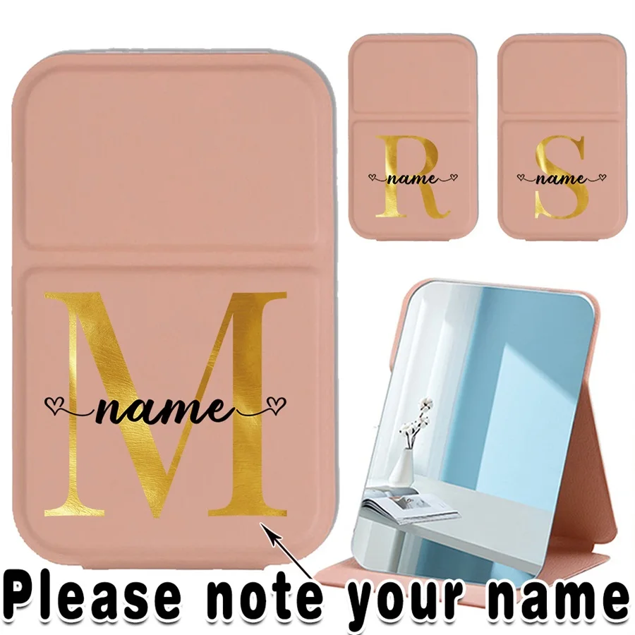 

Customized Name Portable PU Folding Vanity Mirror Compact Handheld Makeup Mirror Protective Cover Personalized Travel Accessory