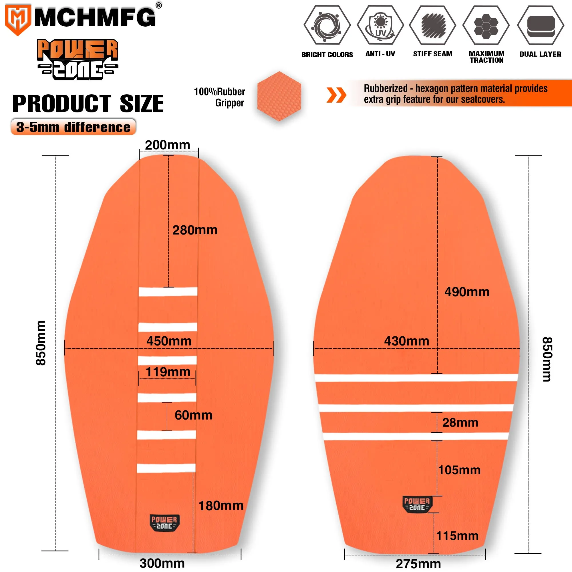 MCHMFG Rib Ribbed Gripper Seat Cover in Waterproof Set Protection Antislip Upset Apply to For SXF EXC KXF CRF YZF WR TC TE 001