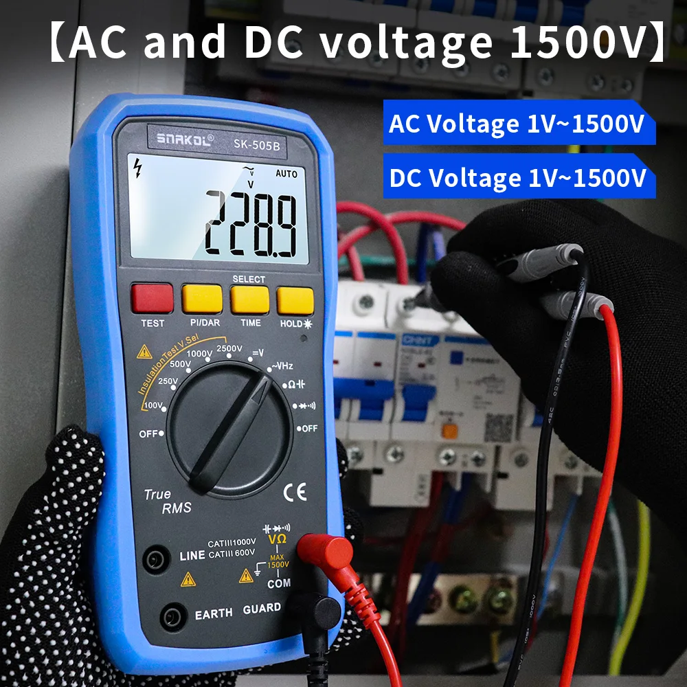 SK-505B مقياس Megohmmeter الرقمي المتعدد 2 في 1 2500 فولت جهاز اختبار مقاومة العزل مع شاشة عرض خلفية PI/DAR قابلة لإعادة الشحن #5